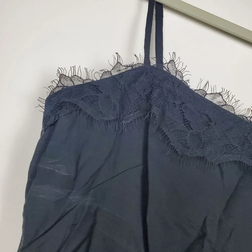 VINCE Lace Trim Cami Hammered Satin Twill Square Neck Camisole Eyelash Sexy NWT - Picture 3 of 7